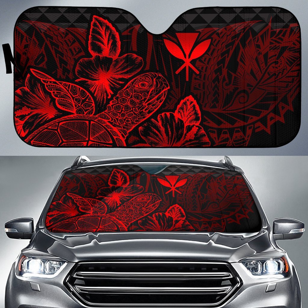Polynesian Hawaii Auto Sun Shades Turtle Hibiscus Red Auto Sun Shade Universal Fit Red - Polynesian Pride