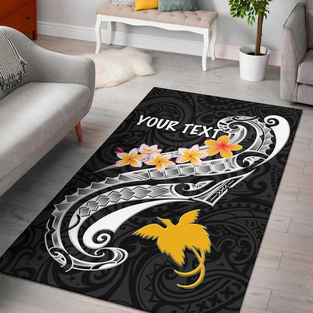 Papua New Guinea Custom Personalised Area Rug - PNG Seal Polynesian Patterns Plumeria (Black) - Polynesian Pride