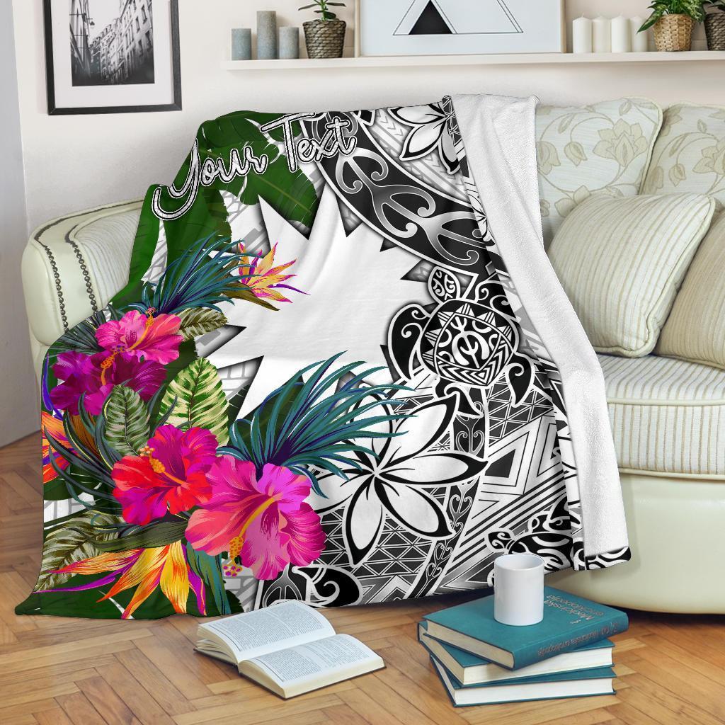 Nauru Custom Personalised Premium Blanket White - Turtle Plumeria Banana Leaf - Polynesian Pride