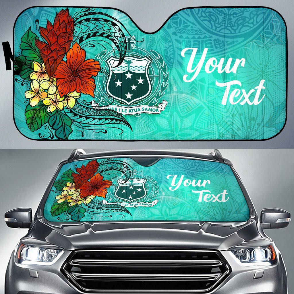 Samoa Auto Sun Shade - Tropical Flowers Style Auto Sun Shade - Samoa Universal Fit Green - Polynesian Pride