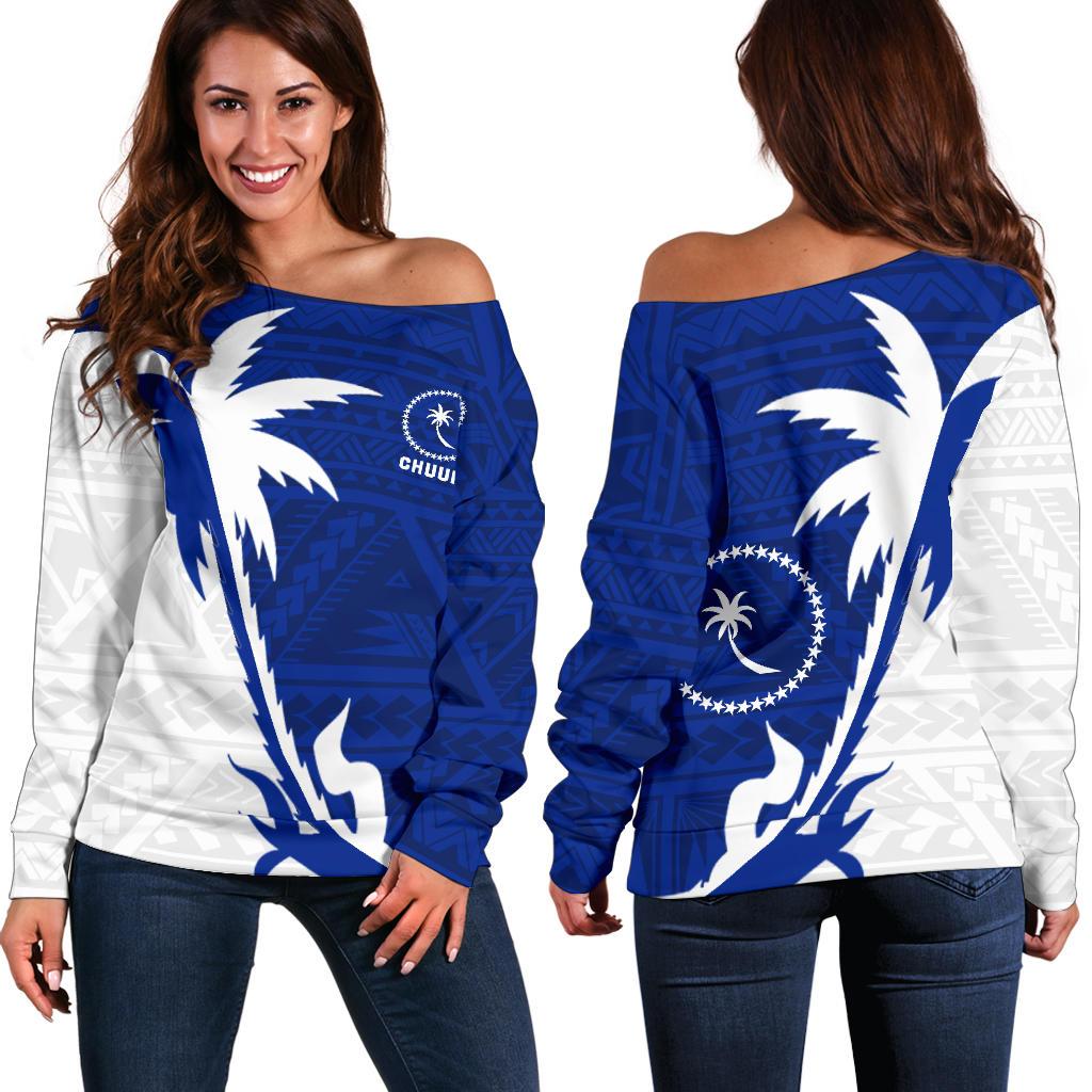 Chuuk Coconut Tree Off Shoulder Sweater K4 Black - Polynesian Pride