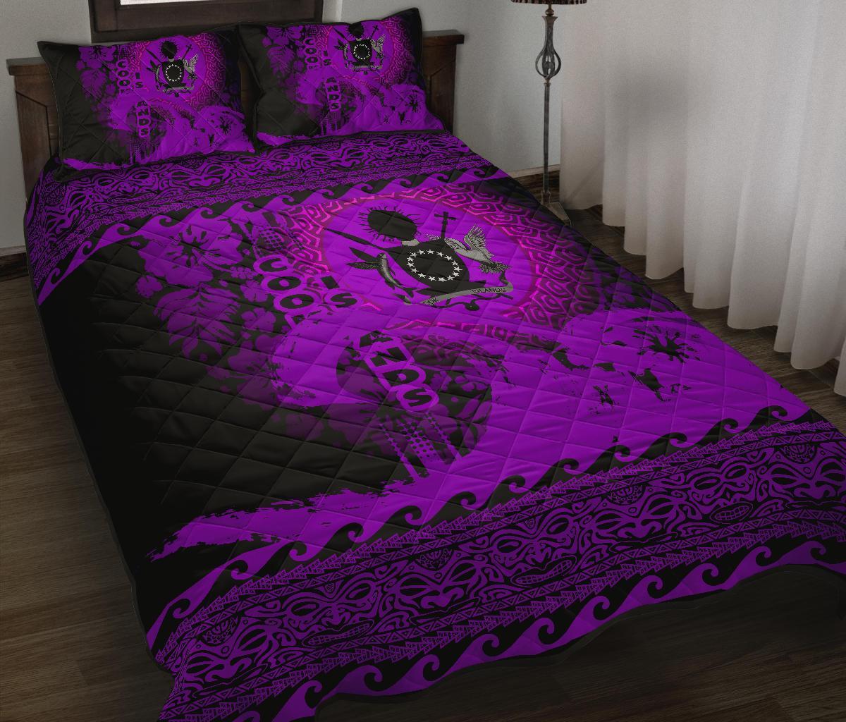 Cook Island Quilt Bed Sets Wave Pureple Black - Polynesian Pride