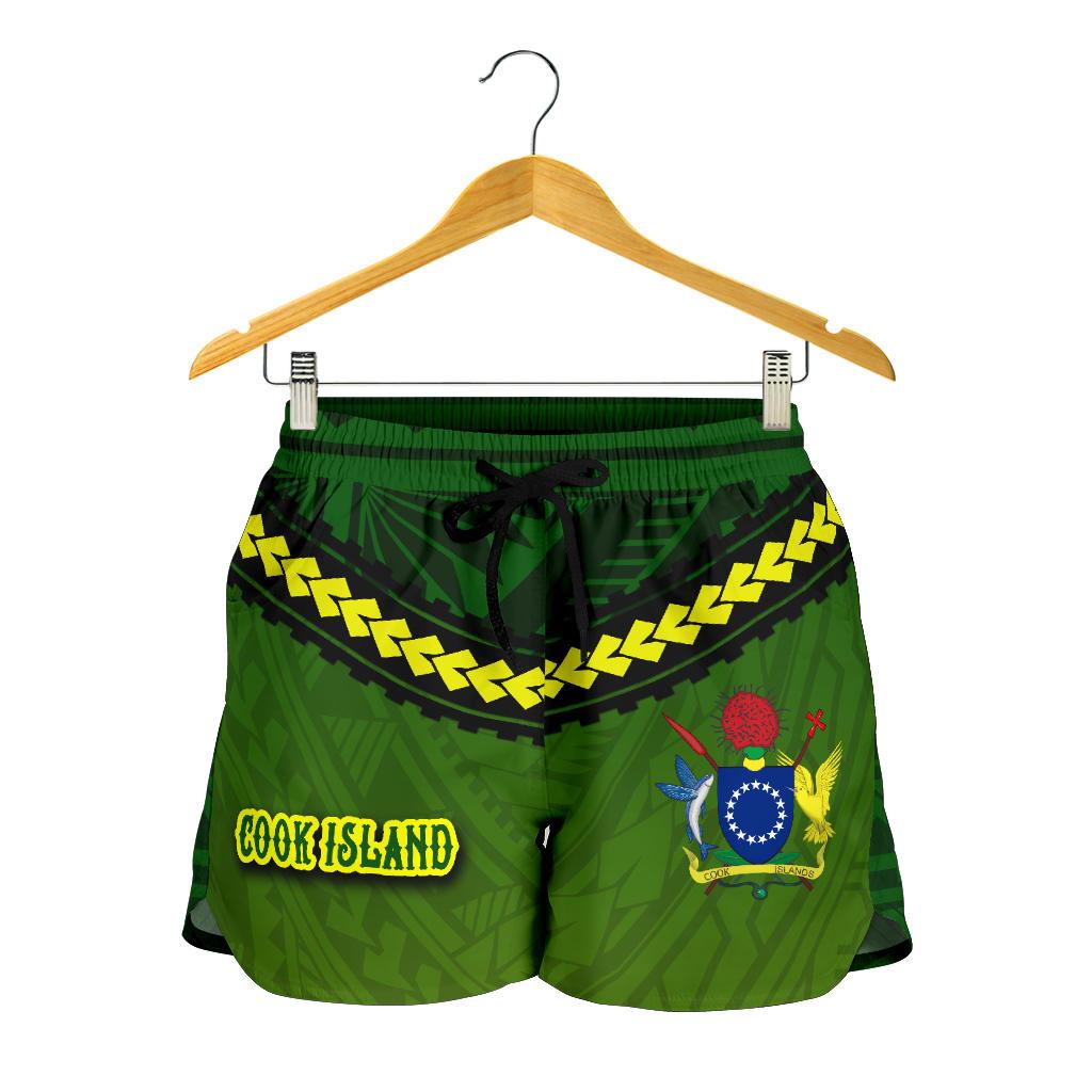 Cook Islands Women Shorts Polynesian Tattoo Seashore Women Green - Polynesian Pride