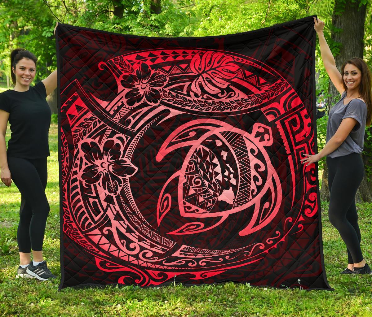 Hawaiian Turtle Polynesian Red Premium Quilt Red - Polynesian Pride
