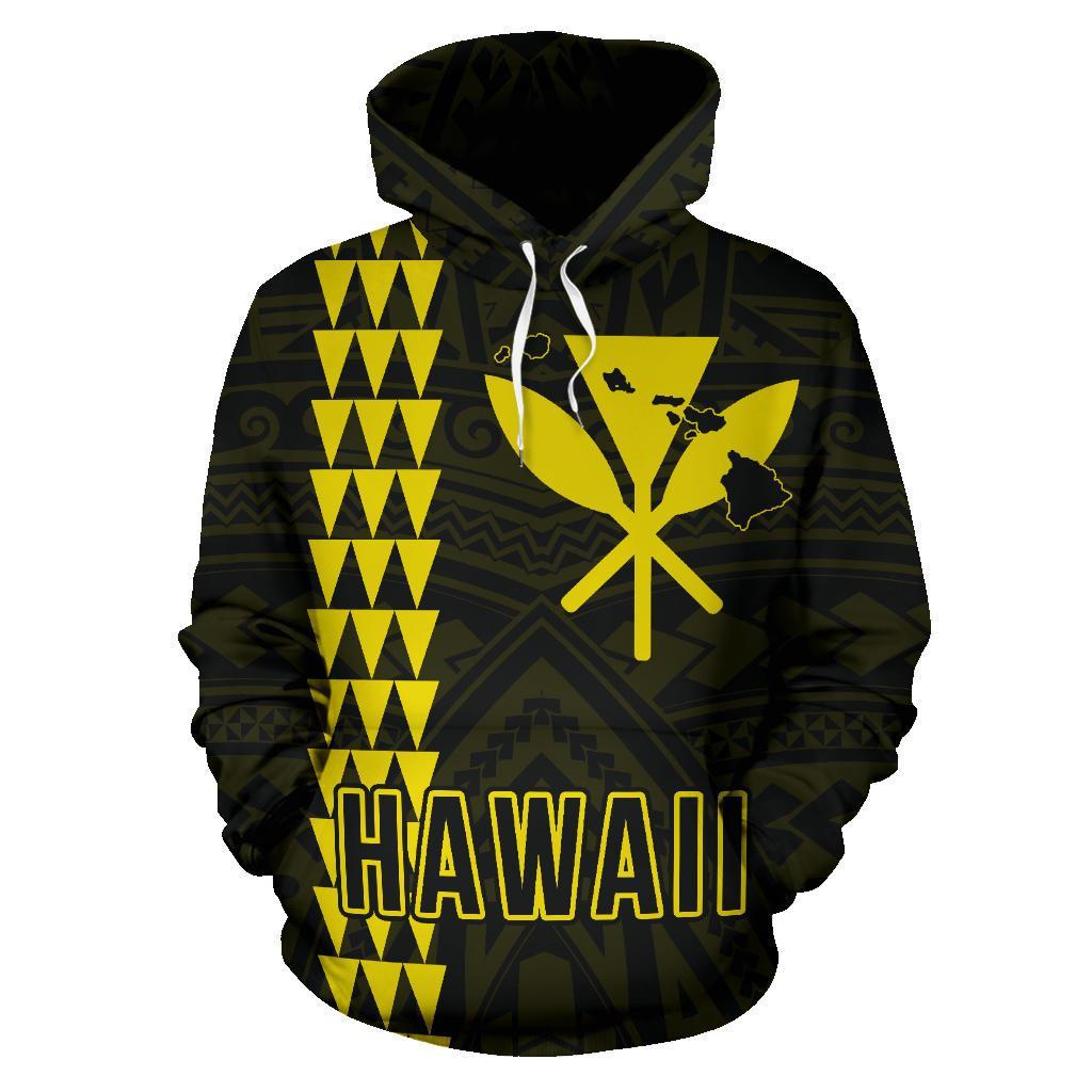 Polynesian Kakau Kanaka Map of Hawaii Hoodie Yellow - Polynesian Pride