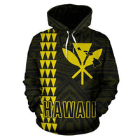 Polynesian Kakau Kanaka Map of Hawaii Hoodie Yellow - Polynesian Pride