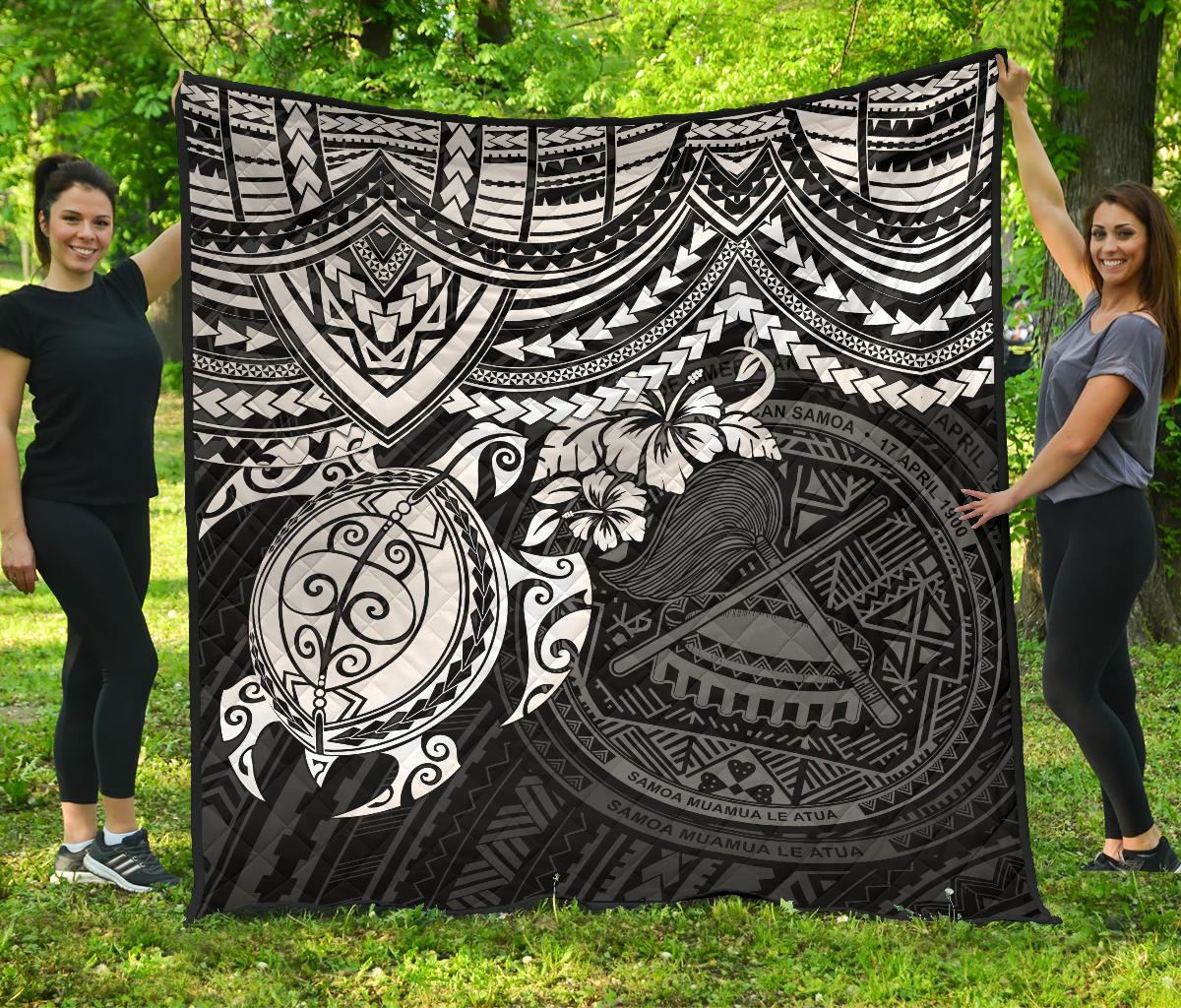 American Samoa Polynesian Premium Quilt - American Samoa Seal & White Turtle Hibiscus - Polynesian Pride