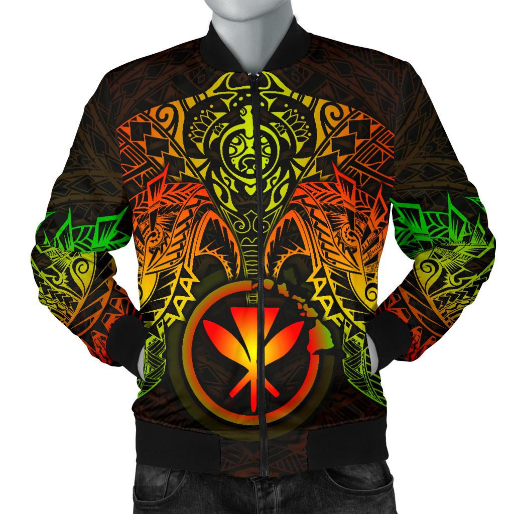 Polynesian Hawaii Bomber Jacket (Men) - Reggae Turtle Manta Ray Red - Polynesian Pride