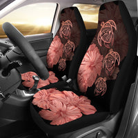 Hawaiian Map Turtle Hibiscus Peach Vintage Polynesian Car Seat Covers - Polynesian Pride