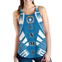Northern Mariana Islands Women Racerback Tank - Polynesian Tattoo Flag White - Polynesian Pride