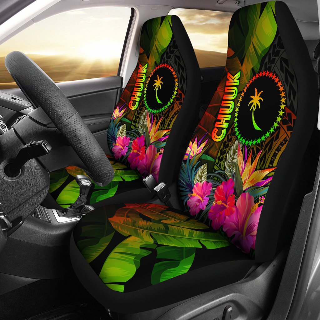 Chuuk Polynesian Car Seat Covers - Hibiscus and Banana Leaves Universal Fit Reggae - Polynesian Pride