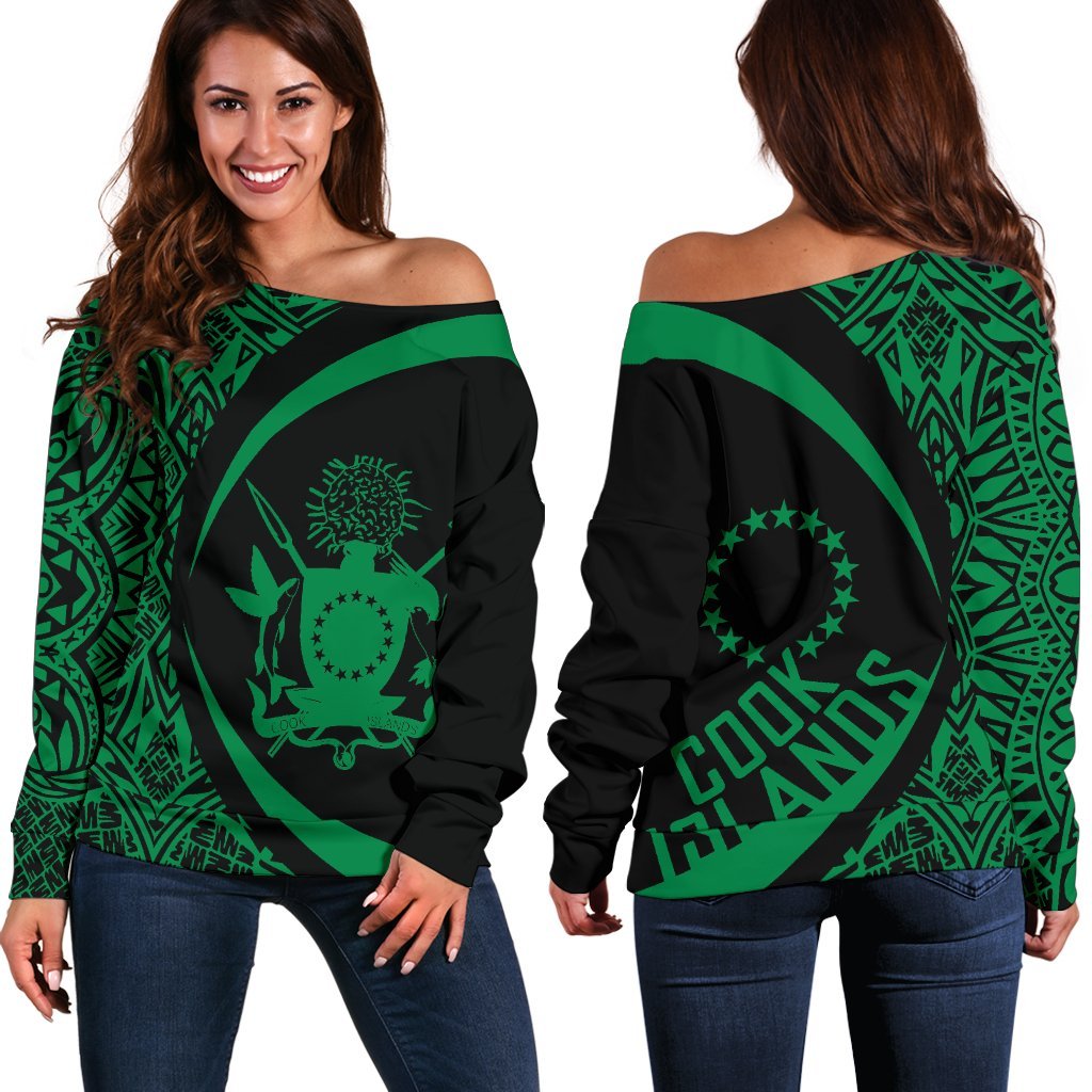 Cook Islands Women's Off Shoulder Sweater - Circle Style 05 Red - Polynesian Pride