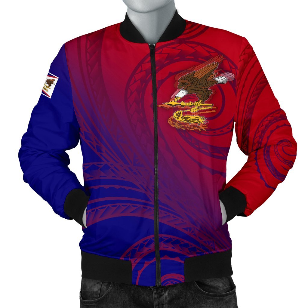 American Samoa Polynesian Men's Bomber Jacket - Bald Eagle (Blue - Red) Blue - Polynesian Pride