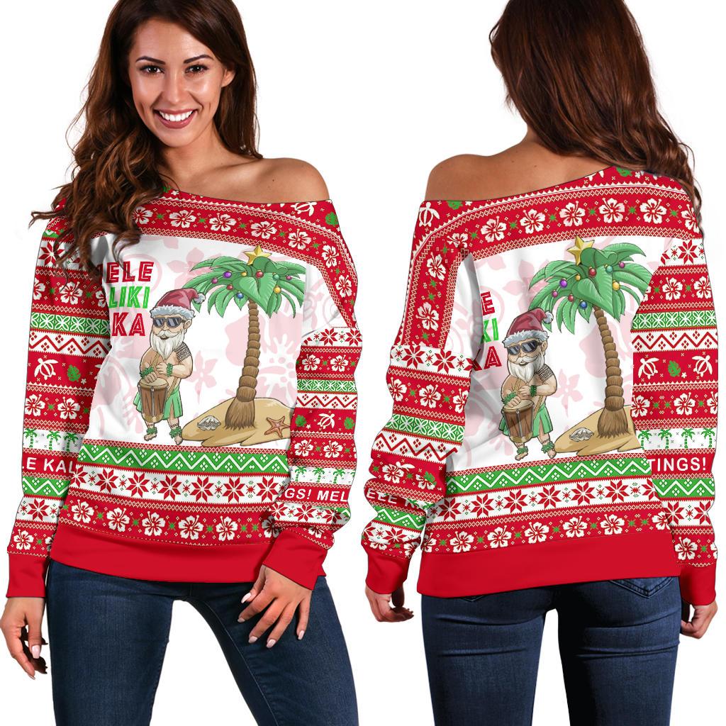 Polynesian Hawaii Christmas Women's Off Shoulder Sweater Red - Polynesian Pride