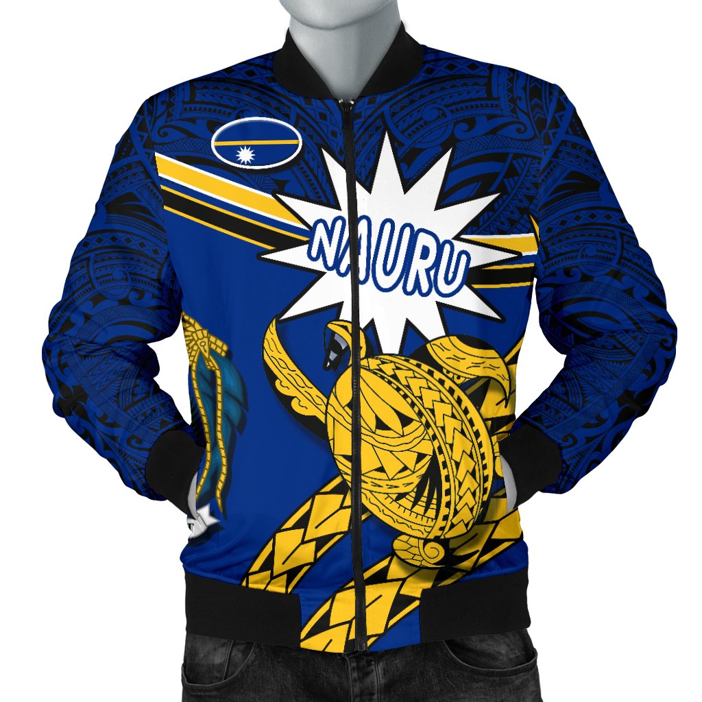 Nauru Rugby Men Bomber Jacket Version Turtle Polynesian Blue - Polynesian Pride