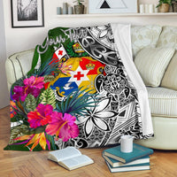 Tonga Custom Personalised Premium Blanket White - Turtle Plumeria Banana Leaf - Polynesian Pride
