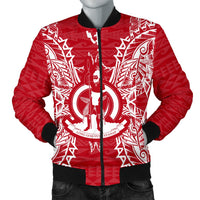 Vanuatu Polynesian Men's Bomber Jacket Map Red White Red - Polynesian Pride
