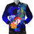 CNMI Men's Bomber Jacket - Humpback Whale with Tropical Flowers (Blue) - Polynesian Pride