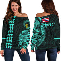 Hawaii Mauna Kea Polynesian Women's Off Shoulder Sweater - Turquoise Turquoise - Polynesian Pride