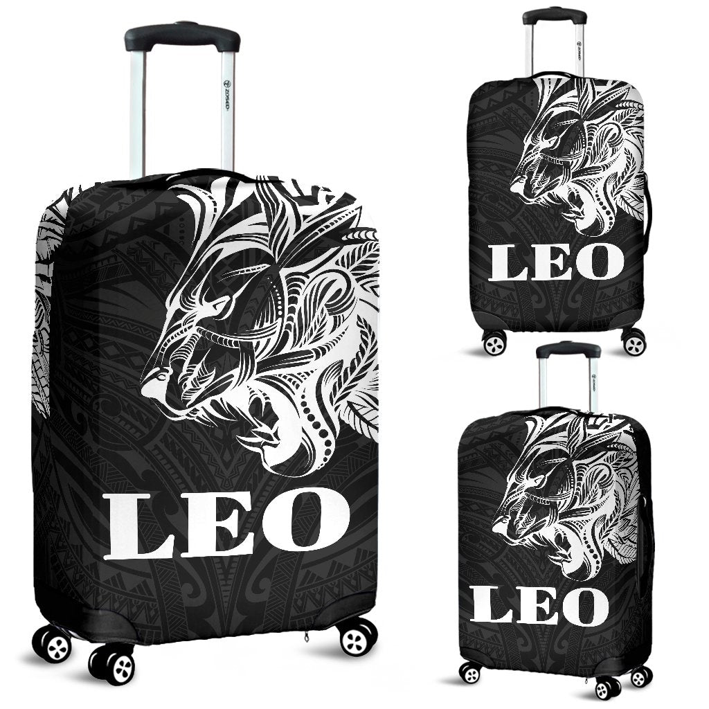 Sun In Leo Zodiac Luggage Covers Polynesian Tattoo Simple - White Black - Polynesian Pride