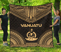 Vanuatu Premium Quilt - Vanuatu Coat Of Arms Polynesian Chief Gold Version Gold - Polynesian Pride