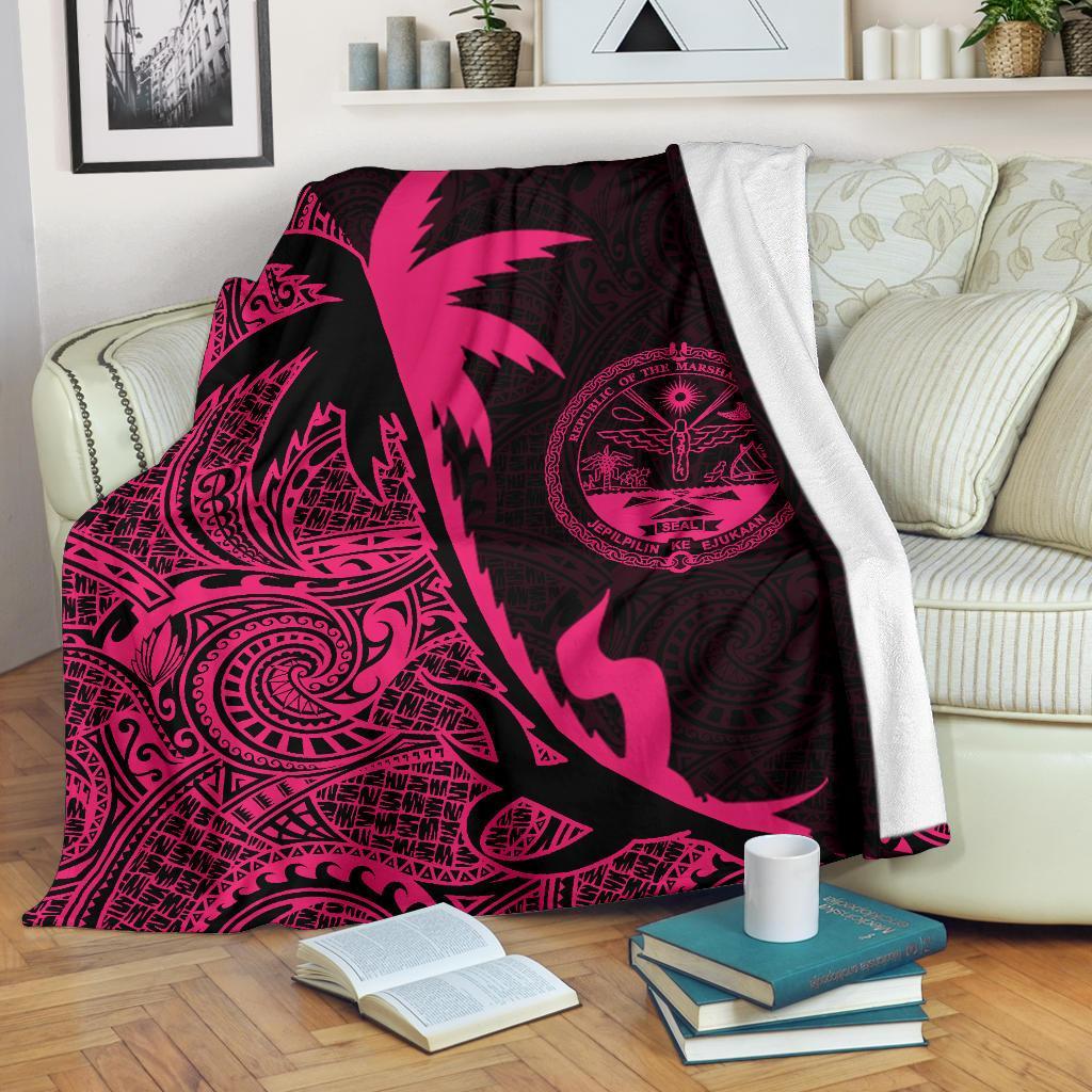 Marshall Islands Coconut Tree Premium Blanket Pink White - Polynesian Pride