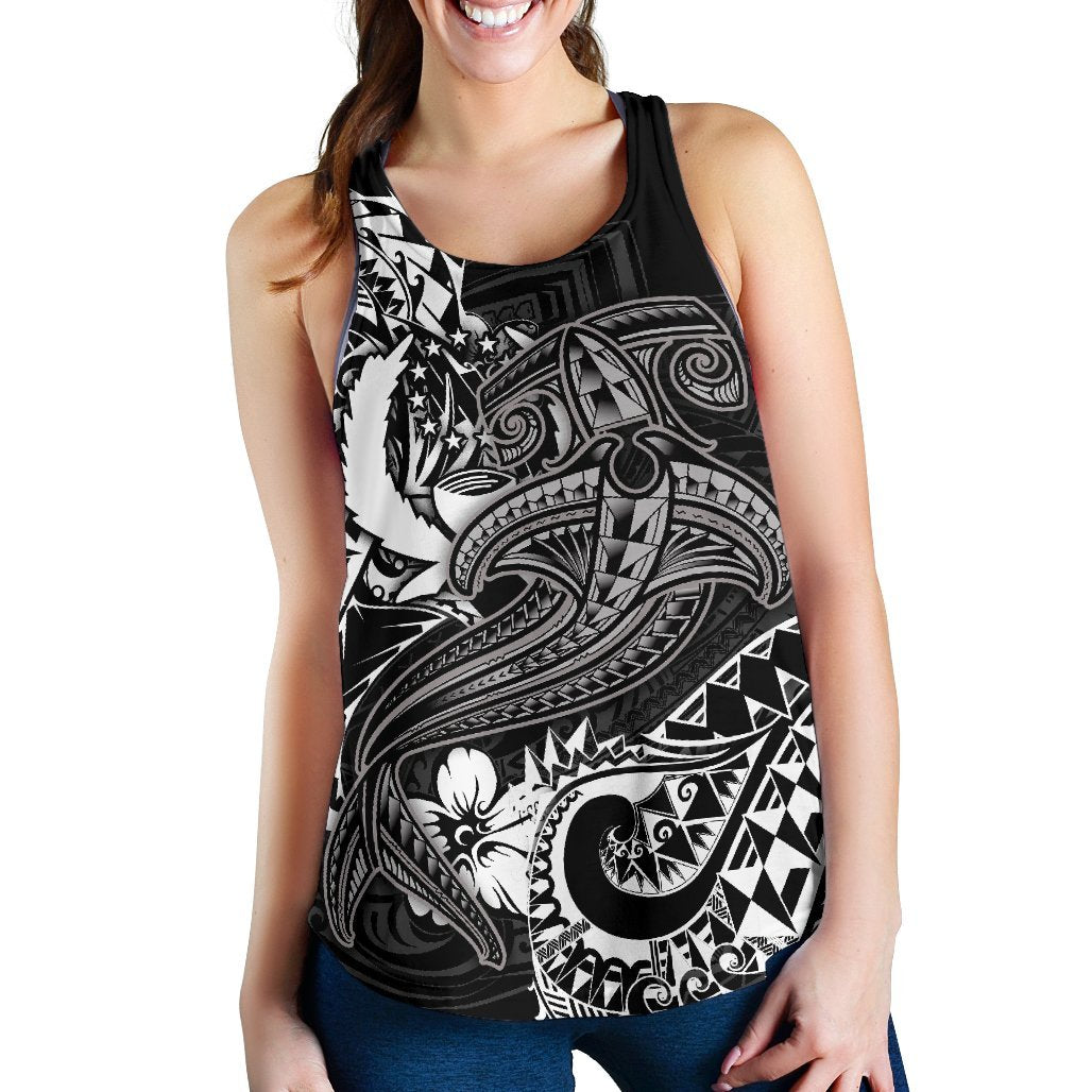 Pohnpei Wome's Racerback Tank - White Shark Polynesian Tattoo - Polynesian Pride