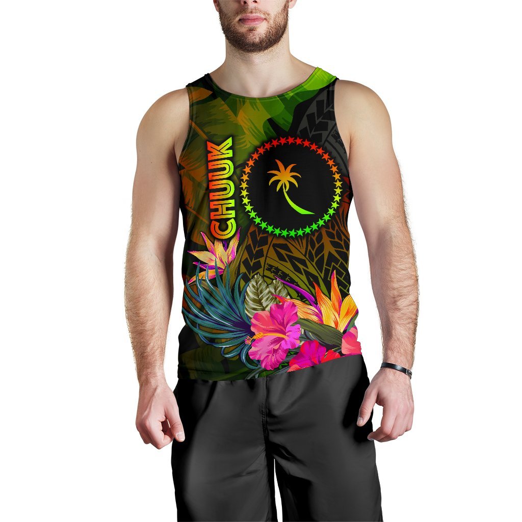 Chuuk Polynesian Men's Tank Top - Hibiscus and Banana Leaves - Polynesian Pride