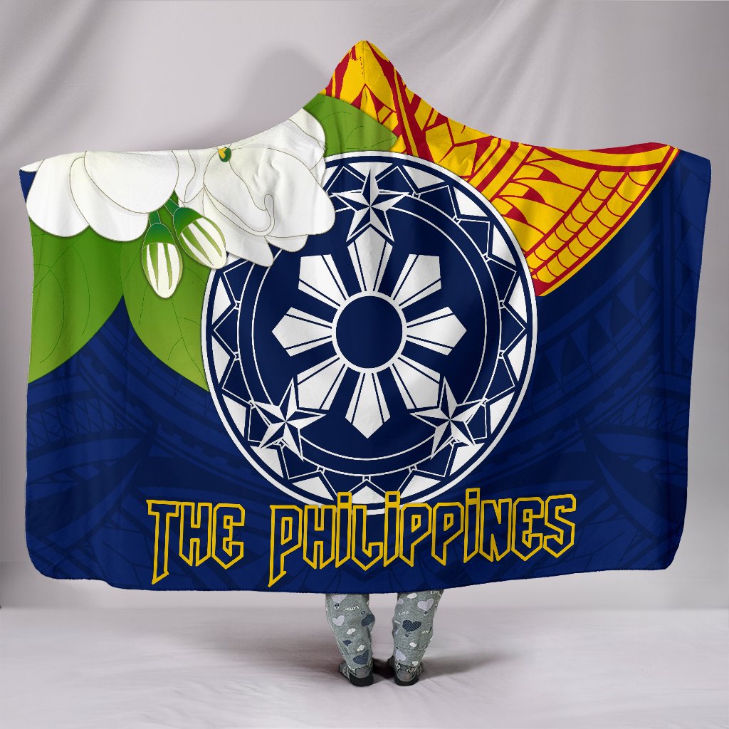 The Philippines Hooded Blanket - Filipino Sampaguita Hooded Blanket Blue - Polynesian Pride