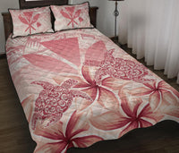 Hawaii Turtle Kanaka Plumeria Polynesian Pink Quilt Bed Set - Polynesian Pride