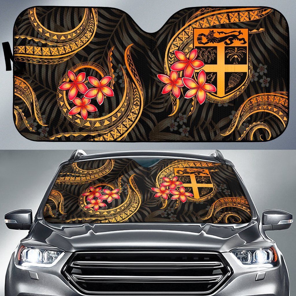 Fiji Auto Sun Shades - Gold Plumeria Auto Sun Shade Universal Fit GOLD - Polynesian Pride