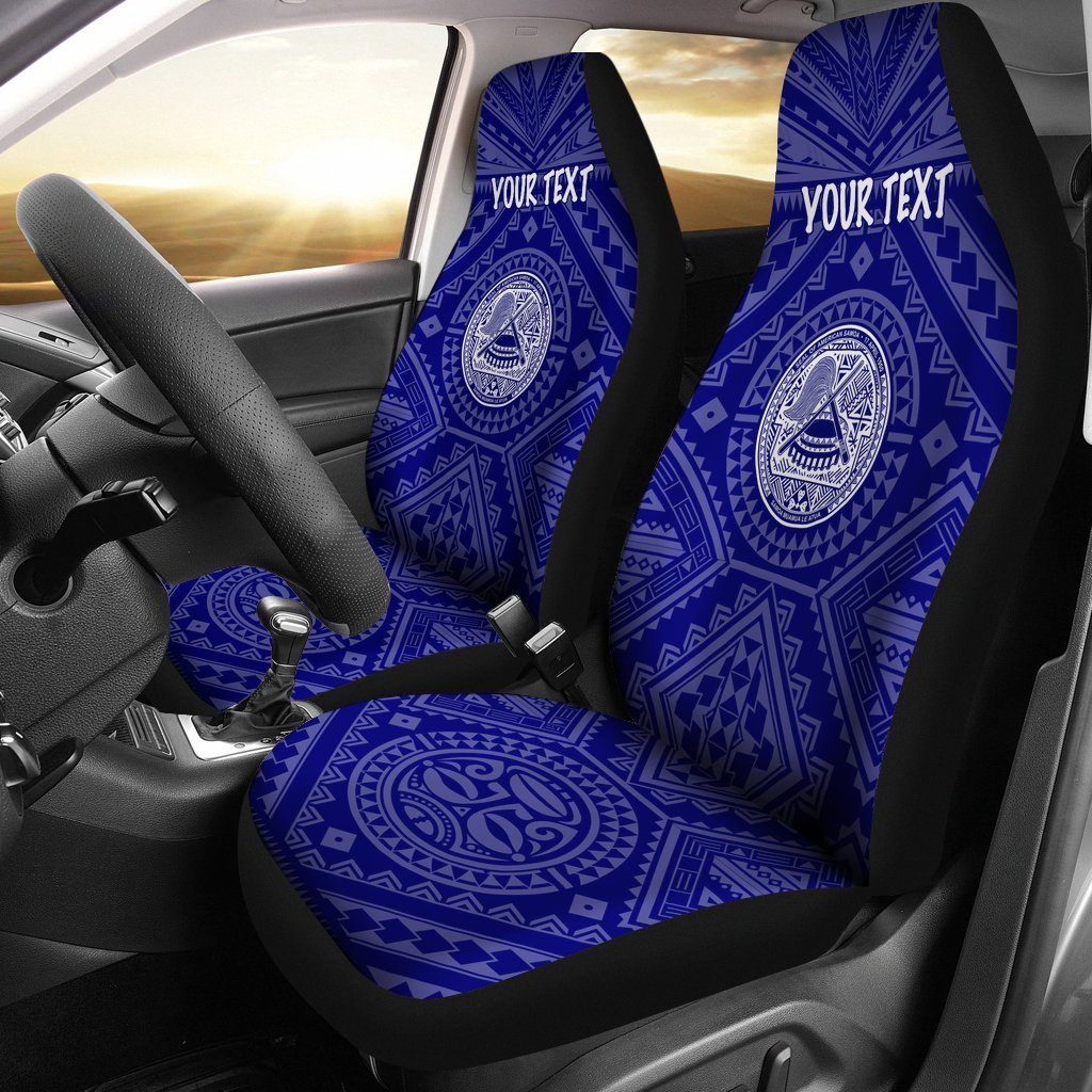 American Samoa Personalised Car Seat Covers - Seal In Polynesian Tattoo Style ( Blue) Universal Fit Blue - Polynesian Pride