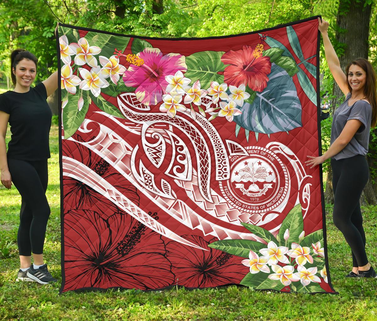 FSM Polynesian Premium Quilt - Summer Plumeria (Red) - Polynesian Pride