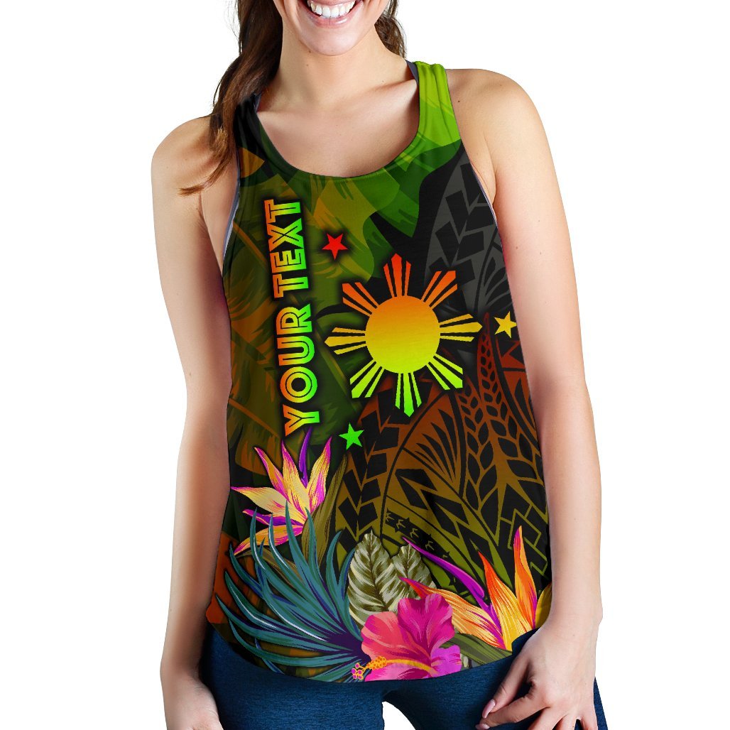 The Philippines Polynesian Personalised Women's Racerback Tank - Hibiscus and Banana Leaves - Polynesian Pride