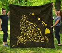 Rays Hawaii Map Polynesian Premium Quilt - Yellow Black - Polynesian Pride
