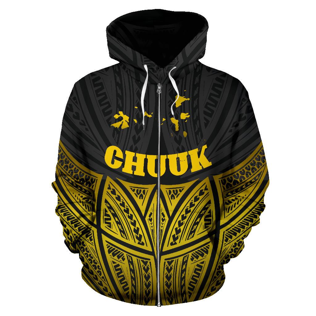 Chuuk Polynesian Zip up Hoodie Gold Pride Map and Seal - Polynesian Pride