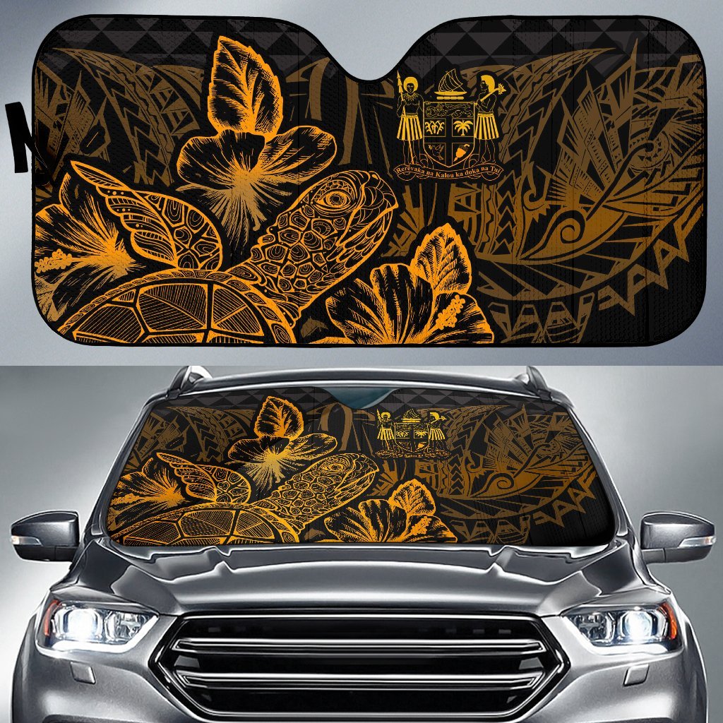 Fiji Auto Sun Shades Turtle Hibiscus Gold Auto Sun Shade Universal Fit Gold - Polynesian Pride