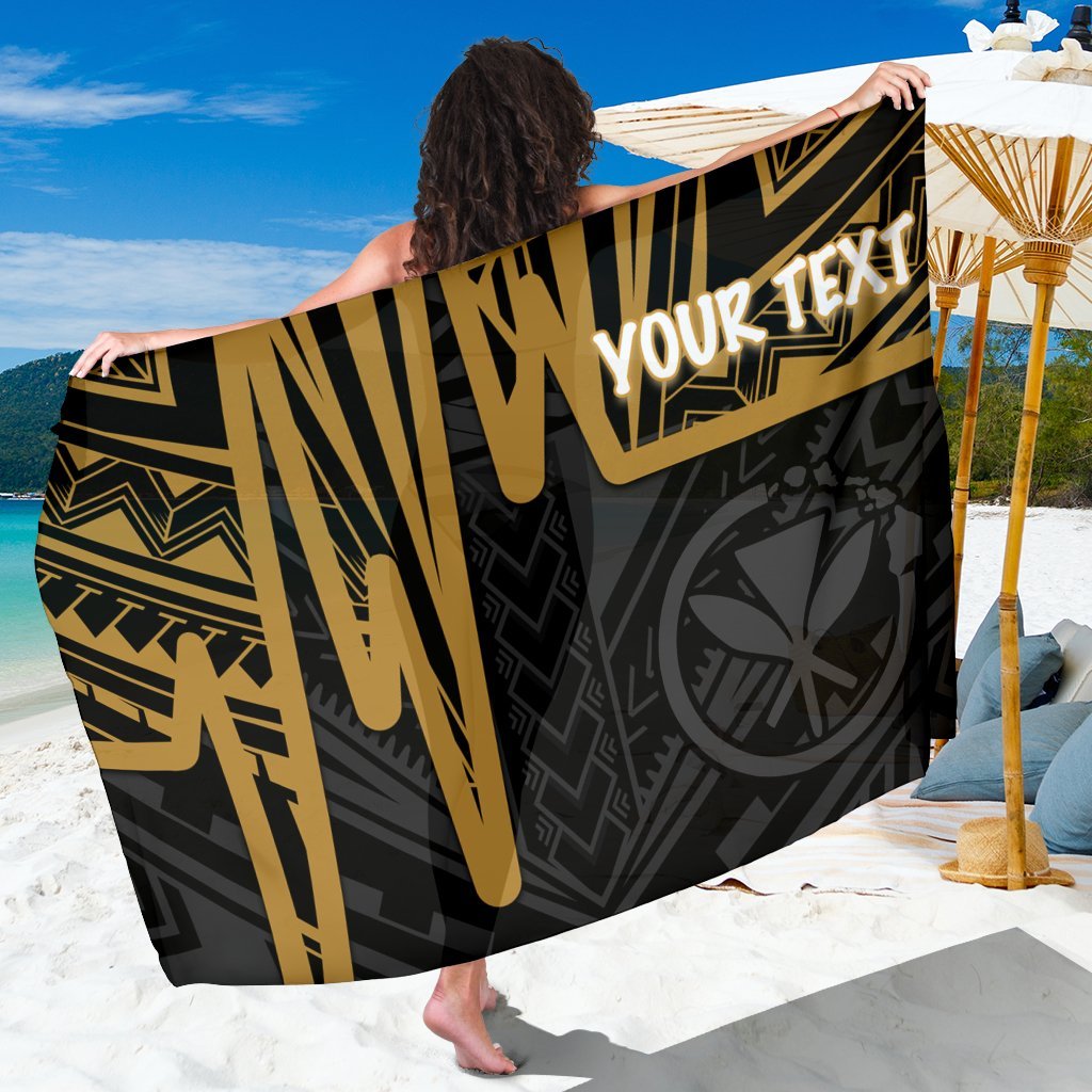 Hawaii Personalised Sarong - Kanaka Maoli With Polynesian Pattern In Heartbeat Style (Gold) One Style One Size Gold - Polynesian Pride