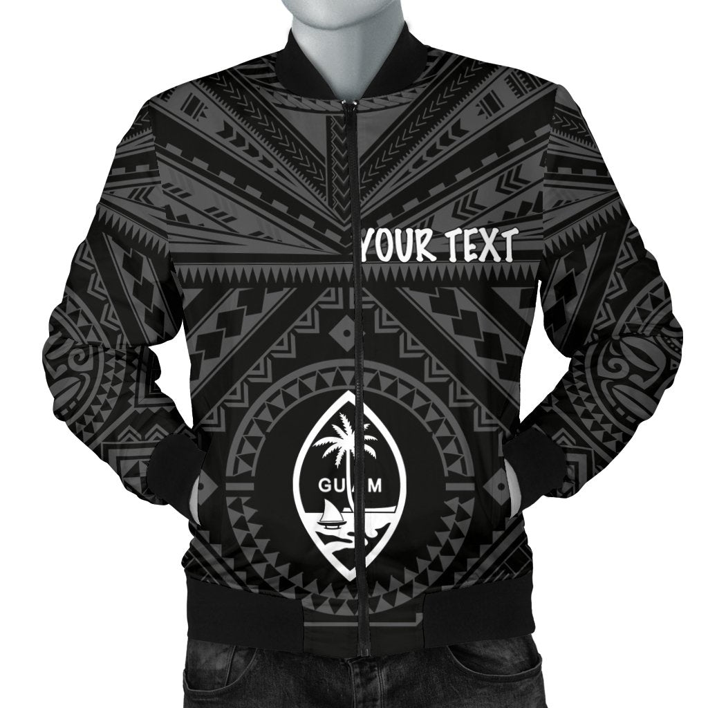 Guam Personalised Men's Bomber Jacket - Guam Seal With Polynesian Tattoo Style (Black) Black - Polynesian Pride