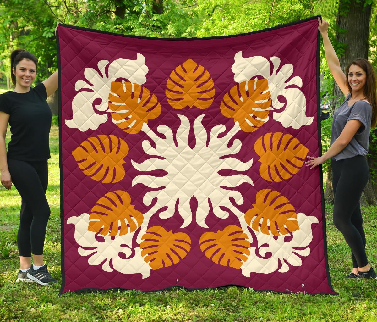 Hawaiian Tropical Pattern Premium Quilt - Burgundy - Argu Style - AH Burgundy - Polynesian Pride