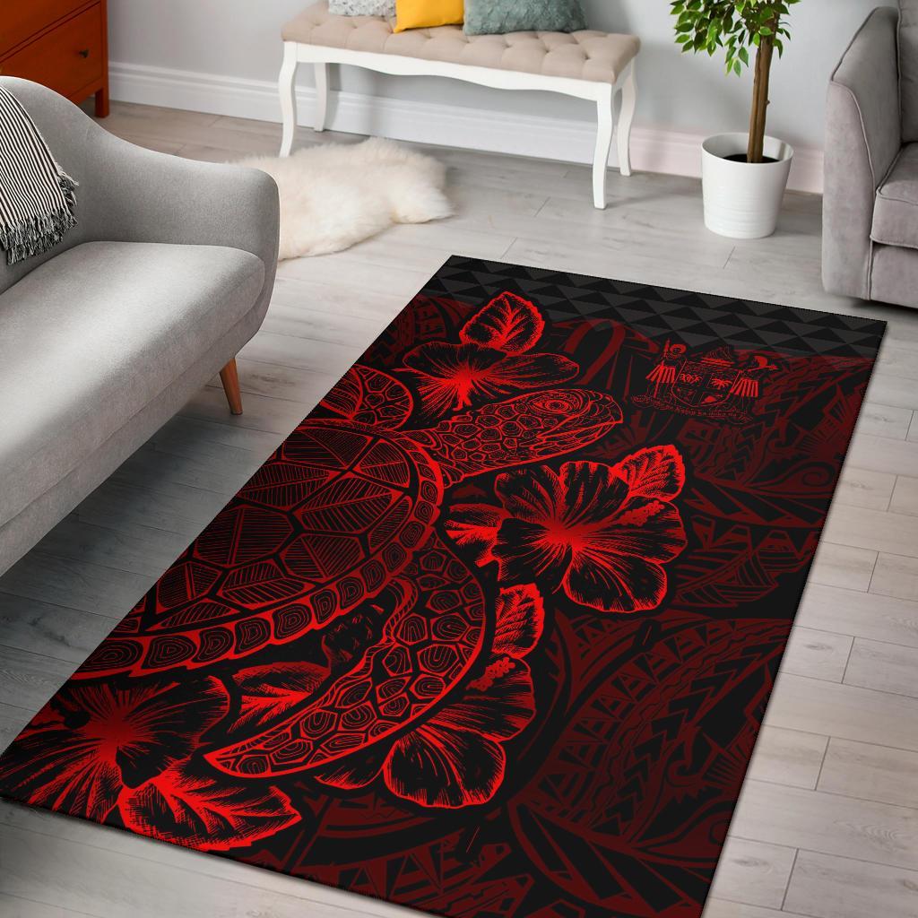 Fiji Area Rugs Turtle Hibiscus Red Red - Polynesian Pride