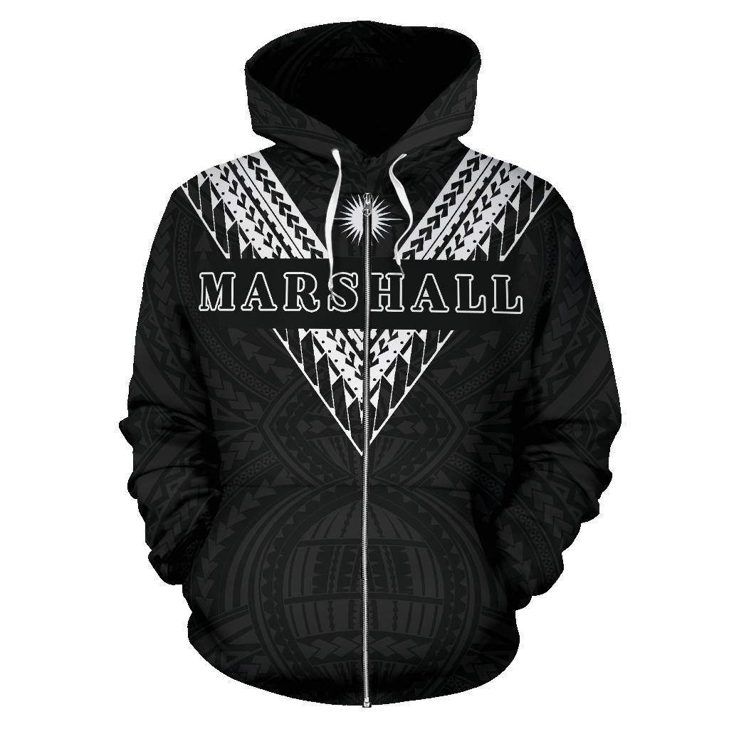 Marshall Islands All Over Zip up Hoodie Black White Sailor Style - Polynesian Pride