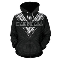 Marshall Islands All Over Zip up Hoodie Black White Sailor Style - Polynesian Pride