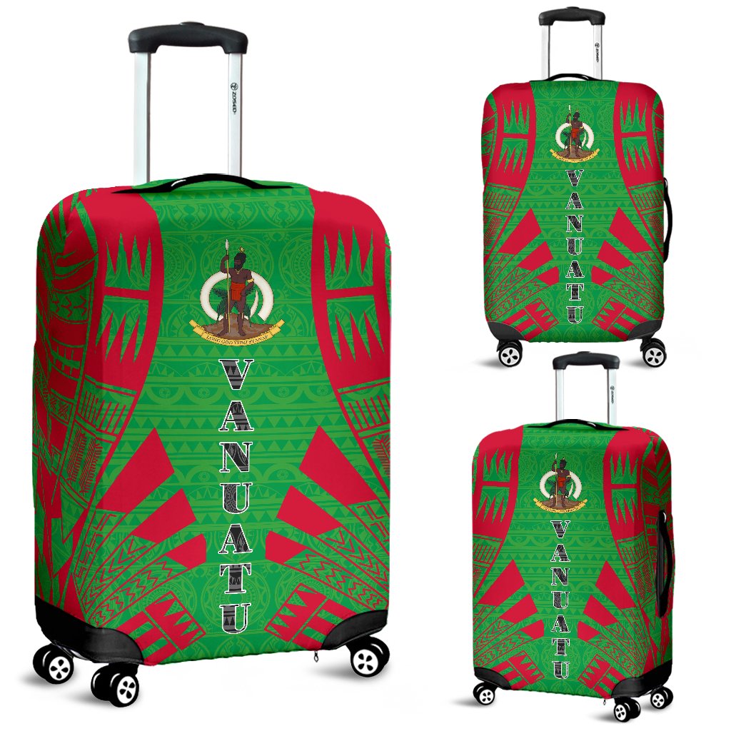 Vanuatu Luggage Cover - Polynesian Tattoo Flag Green-Red - Polynesian Pride
