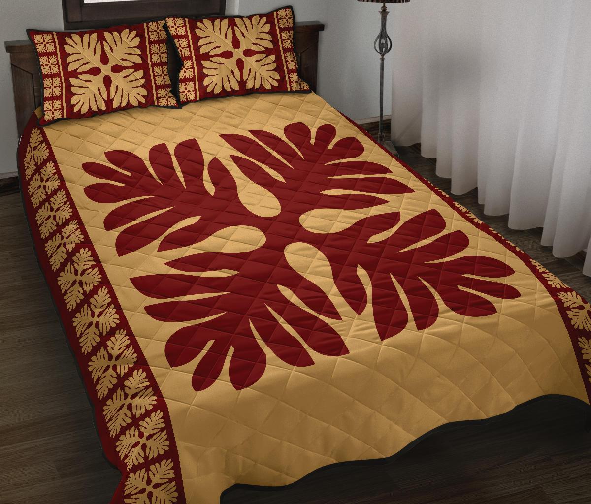 Hawaiian Quilt Pattern Palm Four Petal Quilt Bed Set - Polynesian Pride