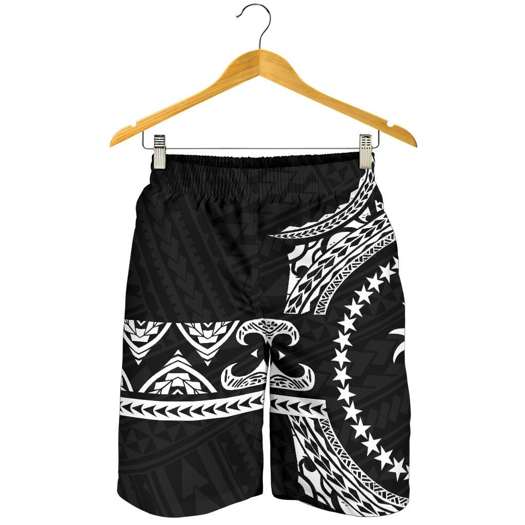 Chuuk Polynesian All Over Print Men's Short - Black Version Black - White - Polynesian Pride