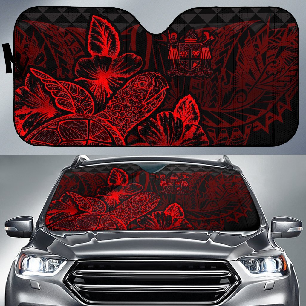 Fiji Auto Sun Shades Turtle Hibiscus Red Auto Sun Shade Universal Fit Red - Polynesian Pride