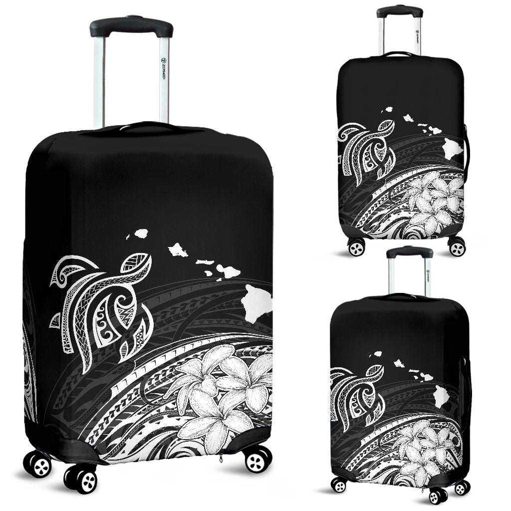 Hawaii Map Plumeria Polynesian Large White Turtle Luggage Covers White - Polynesian Pride