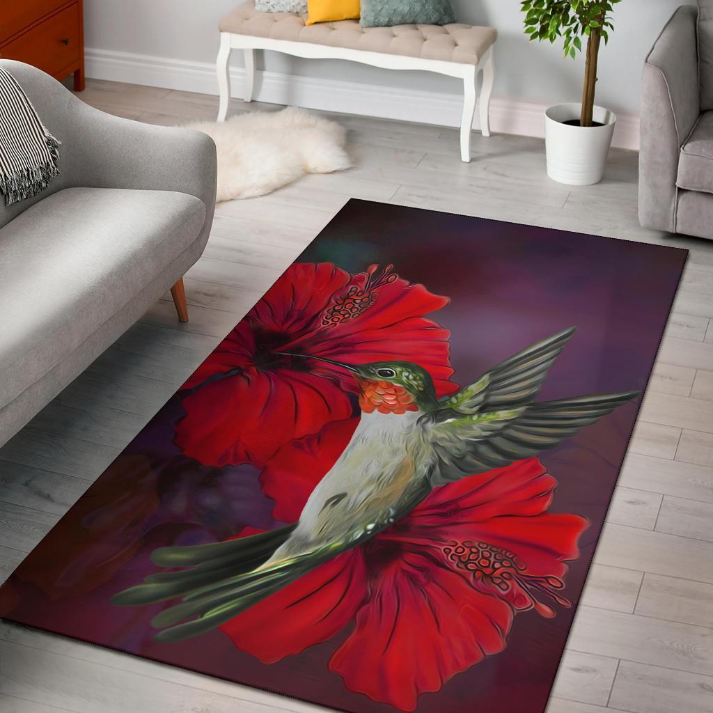 Hibiscus Hummingbird Area Rug AH Black - Polynesian Pride