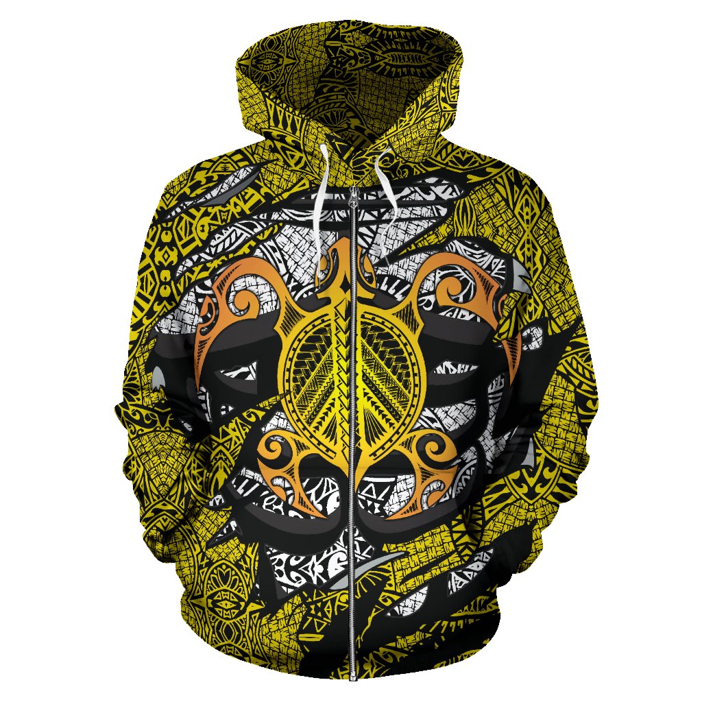 Honu Polynesian Yellow Hawaii Turtle Hoodie (Zip) - Polynesian Pride
